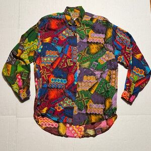 SEBATU Women's Hand Printed Sea Bead Embellished Colorful Patchwork Shirt O/S